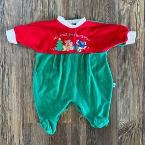 Vtg Little Me My First Christmas Velour Sleeper Baby Outfit 3 Months Holiday 90s